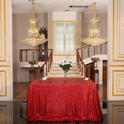 Eternal Beauty Red Square Sequin Tablecloth, Sparkly Overlay for Wedding Party Birthday Baby Shower Christmas 48"x48"