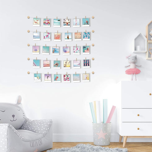 BIZYAC Hanging Photo Display Room Wall Decor - Sculptural Picture Frames Collage with 30 Clips