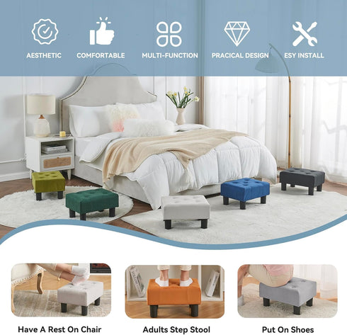 Poofzy Small Foot Stool Ottoman, Velvet Ottoman Foot Rest with Legs, Rectangle Foot Rest for Couch, Footstools