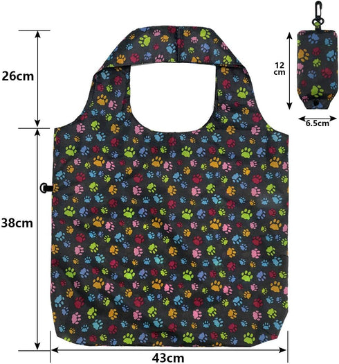HOLYLUCK Heavy Duty Reusable Grocery Bags, Foldable Shopping Tote Bag (Standard, 3 Dog Paw Prints)