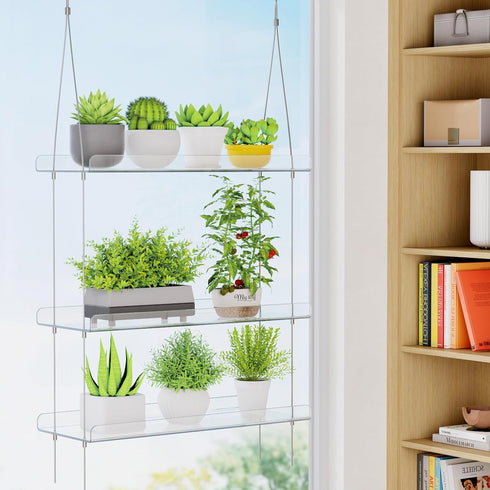 3-Tier 15", 38 15 cm/15x6 Lifewit Window Plant Shelves Acrylic Adjustable Hanging Floating Shelf, Window Sill Extender