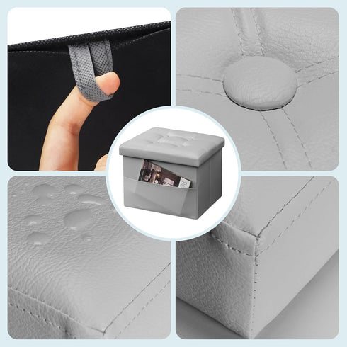 16x12x12 Bsketa Storage Ottoman Foot Rest Stool, Small Leather Storage Ottomans Bench, Folding Footstool with Side