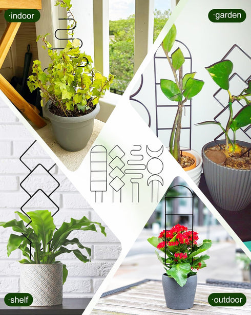 sousac 4 Pack Trellis for Indoor Climbing Plant, Small Metal Garden Trellis for Potted Plants, Stake Mini Treleaf
