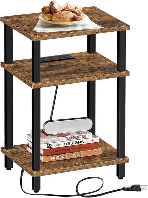 3-Tier TB01BB042 TUTOTAK End Table with Charging Station, Side Table with USB Ports and Outlets, Nightstand, Storage