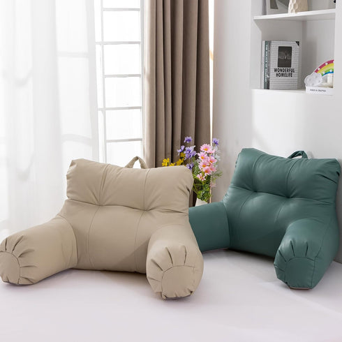 A Nice Night Faux Leather Reading Pillow for All Season,Wedge Bedrest Pillow Backrest with Arms Back Support