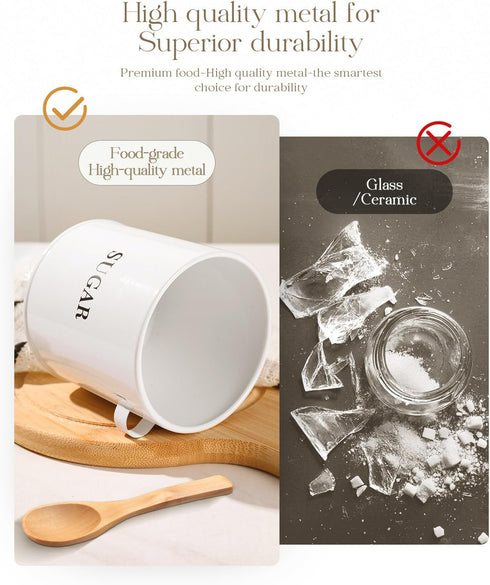 17oz Countertop AISBUGUR Sugar Bowl with Lid and Spoon: Metal Sugar Container - Airtight Food Sugar Jar - Coffee Bar