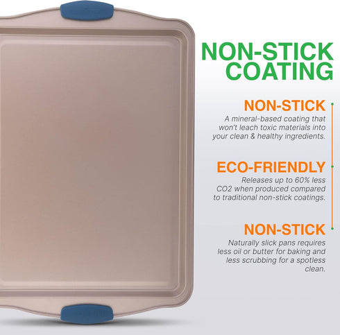 NutriChef Large Nonstick Cookie Sheet for Baking, 17" x 11" Carbon Steel Kitchen Oven Pan with Blue Handles