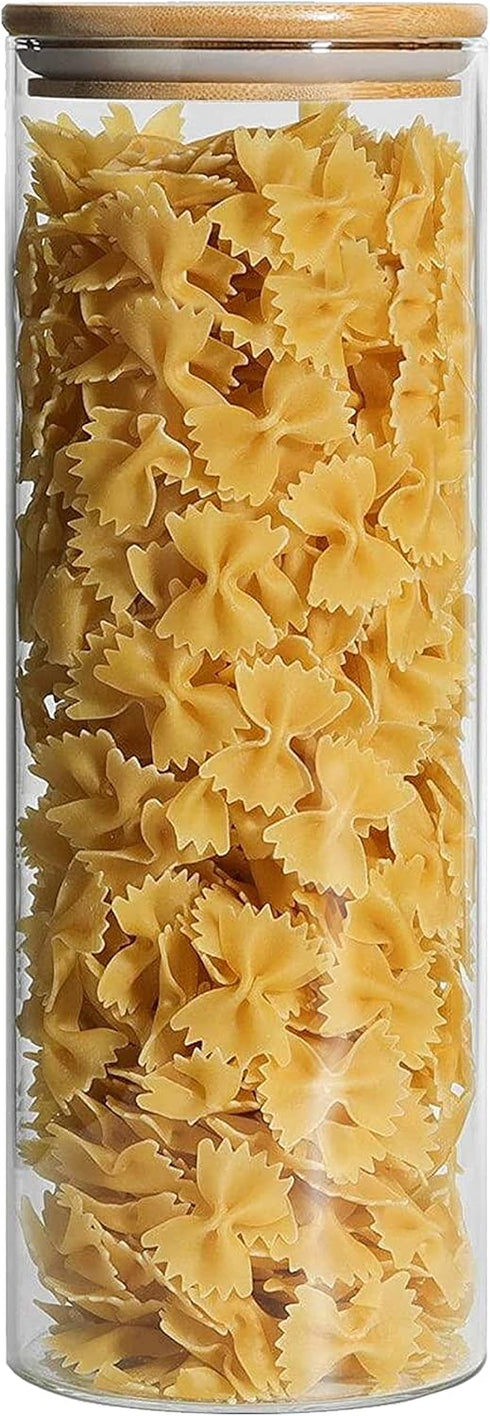 Cestari Glass Pasta Storage Jars: Airtight Spaghetti Container with Bamboo Lid, Kitchen Canister for Snacks, Macaroni,