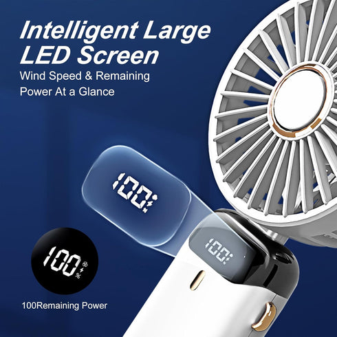 Portable Handheld Fan, Type-C Rechargeable, 4000mAh Battery Operated Fan with LED Display