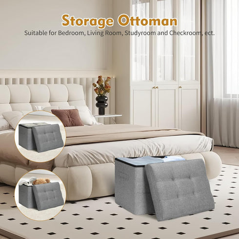 300 lbs, 17x13x13IN BelugaHelper Storage Ottoman Foot Rest, Folding Linen Foot Stool with Thicker Foam Padded Seat.