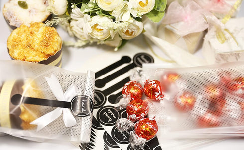 SAILING-GO 100 pcs. Translucent Plastic Bags for Cookie, Cake, Chocolate, Snack Wrapping with Stickers