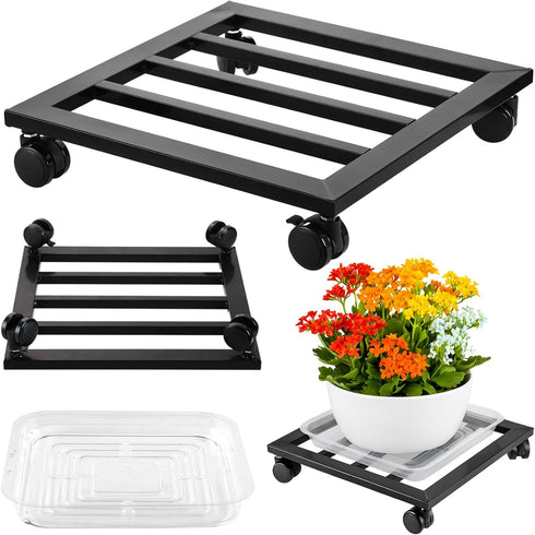 DEELF OUTLET 1 Packs 12 inches Large Metal Plant Caddy with PU Wheels Square