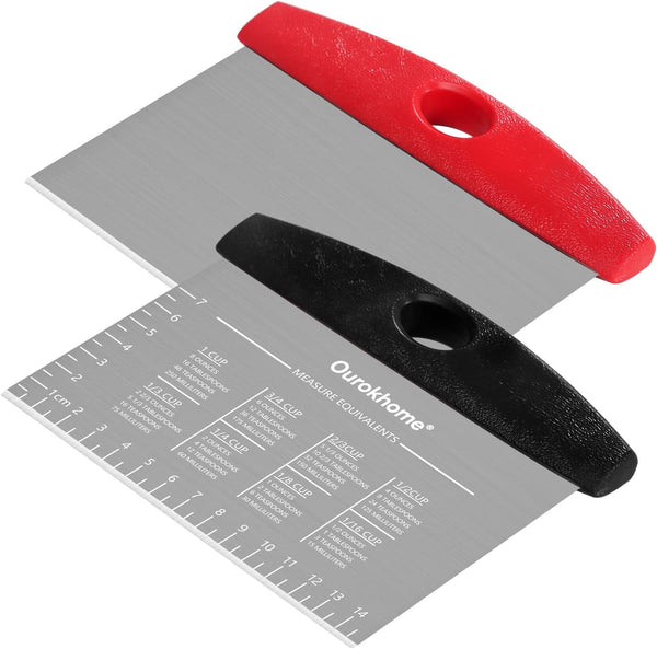 Ourokhome Dough Pastry Bench Cutter Scraper, Stainless Steel Pizza Cutter, 2 Pack, Black and Red