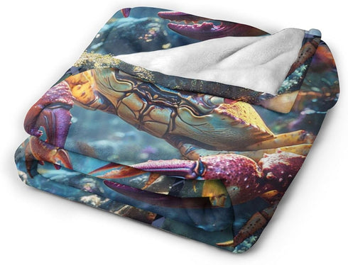 Qvintra Cozy 60"X50" Crab Blanket Crabs Throw Blanket Soft Warm Fuzzy Fleece Lightweight Plush Merch Animals Decor