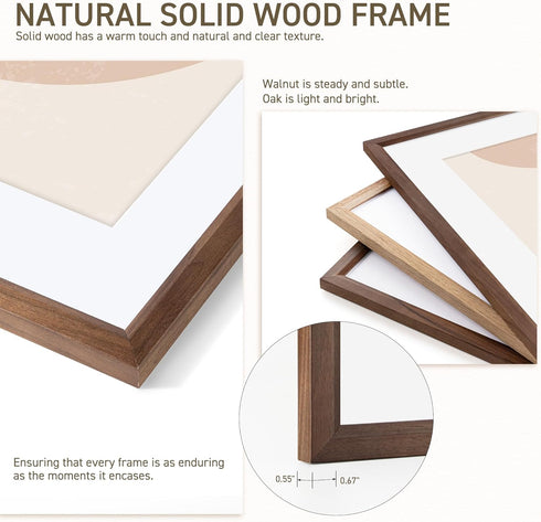 5x7 Set 4 4x6 Venusmiles Picture Frame of Natural Solid Walnut Photo Frames with Removable Mat Wall Hanging Large