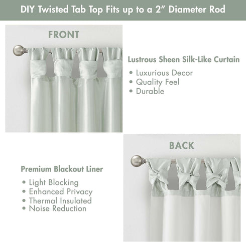 Madison Park Emilia Faux Silk Curtain, 120"L x 50"W, Dusty Aqua, Room Darkening, DIY Twist Tab Top