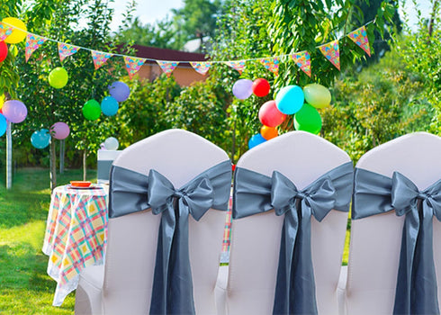Satin Dusty Blue Chair Sashes Bows, 50 Pack 7x108 Inches Ribbons for Wedding Party, Restaurant, Banquet, Baby Shower