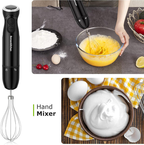Bonsenkitchen Immersion Blender, 12-Speed Turbo Handheld Electric Blender with Sharp Blades, 3-In-1 Stick Blender