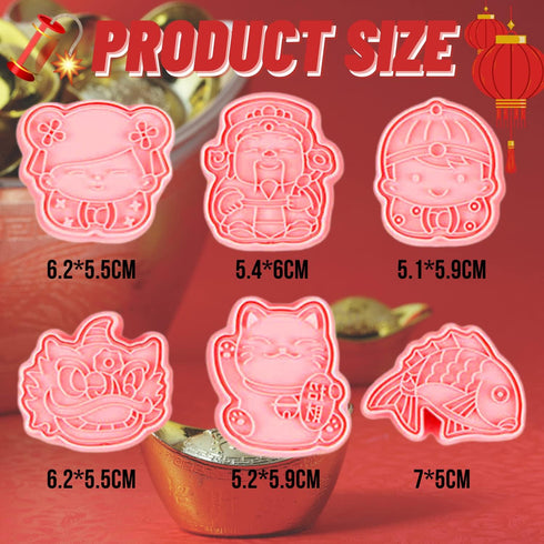 Crethinkaty 6pcs Chinese New Year Cookie Cutters 3D Chinese Style Biscuit Mold Fondant Molds Chinese New Year Must Haves Bakeware Tool by Crethinkaty