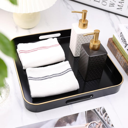 13"*13" Black Square Decorative Tray with Handles, Versatile Serving Tray for Coffee Table, Ottoman, Ideal for Serving