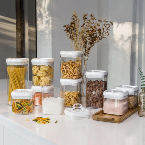 Felli Flip Tite Food Storage Container - 5” LARGE 5pk Set, Airtight Lid, Stackable Plastic Canister for Pantry
