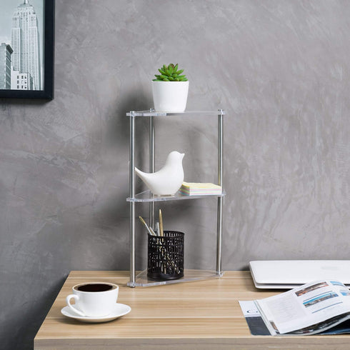 3 Counter MyGift Tier Corner Shelf for Desk, Triangle Shelf Storage Organizer Stand, Acrylic Corner Shelf Display