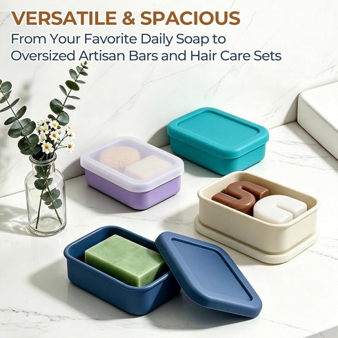 2 Sets, 1 Pack, AIMAIAIMAI Enhanced Leak Proof Travel Soap Case with Draining Pad, Silicone Shampoo Bar Travel Case