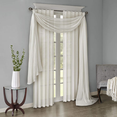 Madison Park Harper Sheer Curtain for Living Room, Lightweight Window Treatment 42" x 144", White