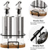 2 Pack Set 10OZ Tebery Olive Oil and Vinegar Bottle with Rack and Wooden Base, Olive Dispenser Glass Cooking Oil Cruet