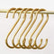 YANGQIHOME 6 Pieces, Gold Brass S Shaped Hooks, Coat Clothes Towel Hangers, Kitchen Rack Hooks