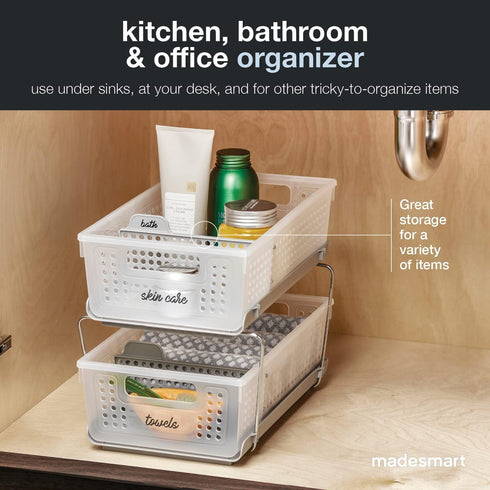 Madesmart 2-Tier Plastic Multipurpose Organizer with Divided Slide-Out Storage Bins