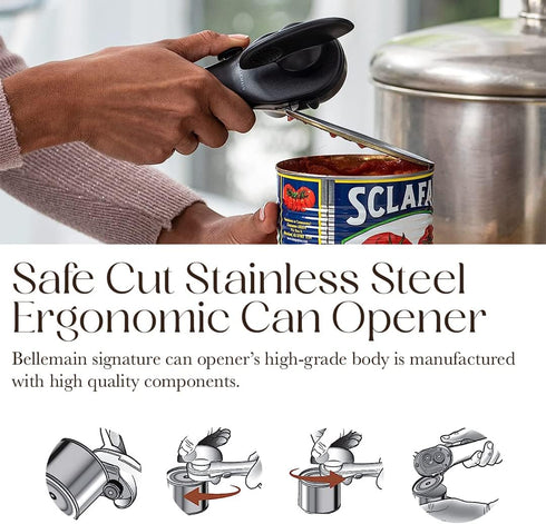 Bellemain Stainless Steel Manual Can Opener, Ergonomic Heavy Duty Hand Held Smooth Edge for Seniors, Easy to Use