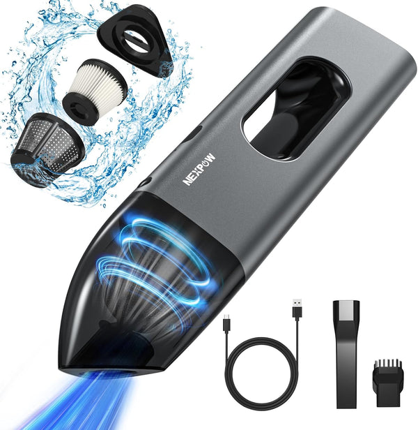 NEXPOW High Power Handheld Car Vacuum Cleaner with Dual Filter, 8000PA Compact Rechargeable for Car Interior