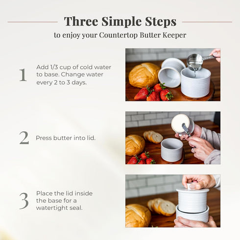 3-Stick Packaging, Premium Ceramic Butter Crock with Water Seal | Large Capacity Farmhouse French Butter Keeper |
