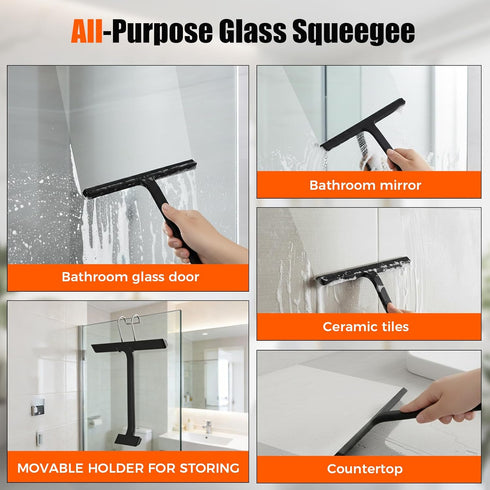 VACFAM Shower Squeegee for Glass Doors,All-One-Piece Silicone Squeegee for Shower Glass with Mobile Hook,Household