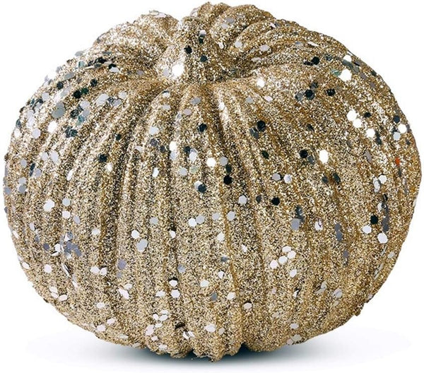 K&K Interiors 40610A 4.5 Inch Champagne Glitter Pumpkin by K&K Interiors