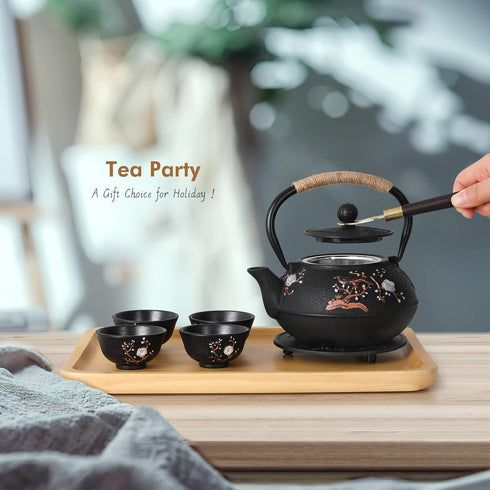 4 Set Japanese Style Cast Iron Teapot with Tea Cups Trivet Tetsubin Tea Kettle with Infuser Chinese Tea for Adults Iron