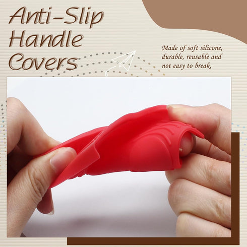 4 PCS Silicone Assist Handle Holder, Heat Resistant Pot Handle Covers, Non-Slip for Kitchen Pot Pan, Black + Red
