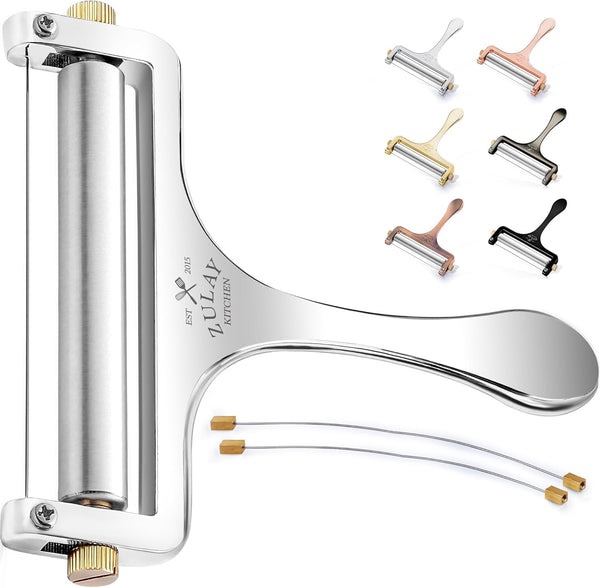 Zulay Kitchen Stainless Steel Wire Cheese Slicer - Adjustable Hand Held Cheese