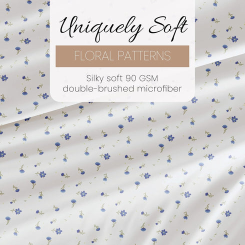 Linen Market Double-Brushed Microfiber Twin Sheet Set, 3 Piece, Oeko-TEX Certified, Soft Floral Light Blue