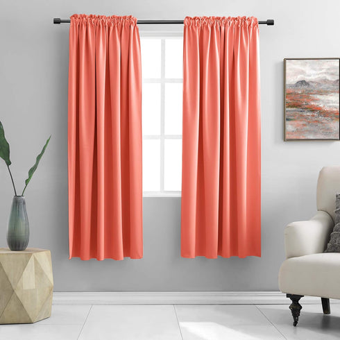 DONREN Coral Blackout Curtain Panels with Rod Pocket - Room Darkening Thermal Insulated Curtains for Bedroom (2 Panels)