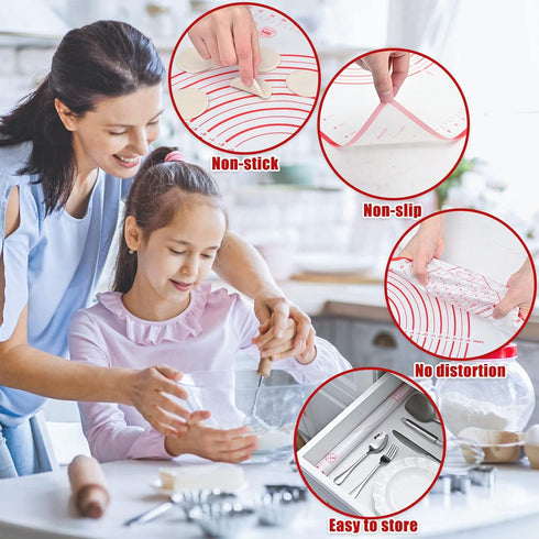 Large Silicone Baking Mat, 16" x 24" Non Slip Pastry Mat for Rolling Out Dough, Oven Liner with Measurement