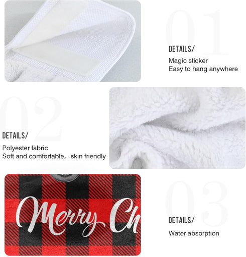 Boccsty Christmas Tree Truck Fingertip Bath Towels, 2 Pcs Red Black Plaid Tartan Kitchen Hand Towels