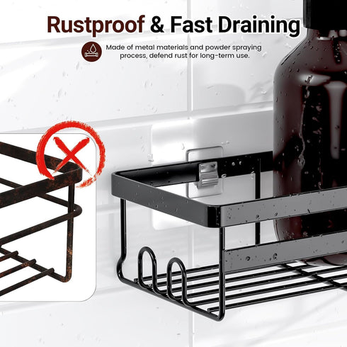 2 Pack WOWBOX Shower Caddies - Adhesive Hanging Shower Shelf - Bathroom Organizers and Storage, No Drilling Stainless