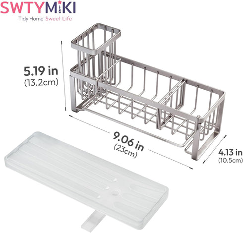 Countertop, SWTYMIKI Sponge Holder for Kitchen Sink - Sink Caddy with Brush Holder Self-draining Sponge Caddy Organizer