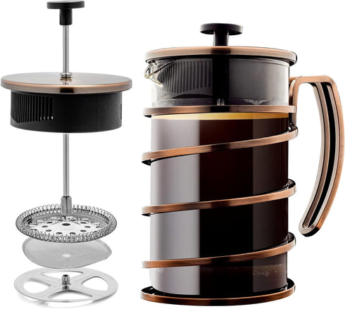 OVENTE 27 Ounce French Press Coffee & Tea Maker, Durable Borosilicate Glass, 4 Filter Stainless Steel Plunger System