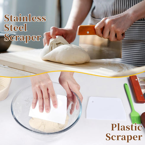 Set of 3 Lokeisna Sourdough Bread Baking Supplies, Sourdough Starter Kit, Bread Proofing Basket & Tools