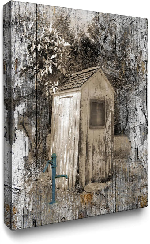 Luslya Farmhouse Outhouse Wall Art, Vintage Theme Painting, Framed Poster for Living Room Bedroom Bathroom 12x16 inch