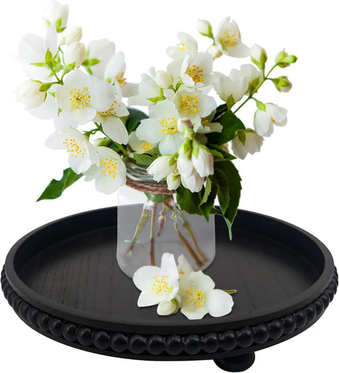 Hodeframe Coffee Table Tray : 12in Decorative Tray Ottoman Black Round Wood for