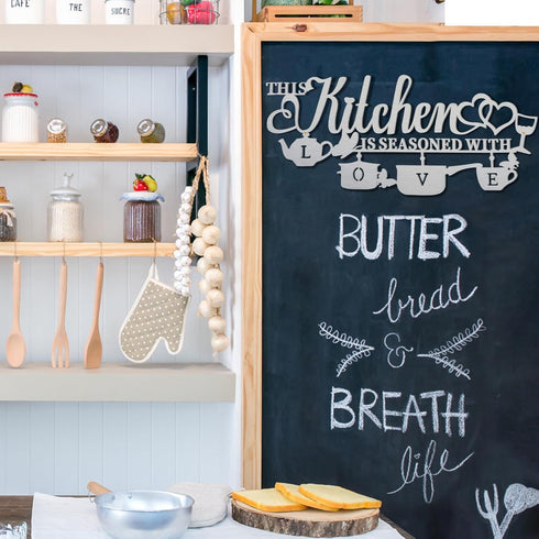 Metal Kitchen Wall Decor, This Kitchen is Seasoned with Love Sign, Rustic Iron Letters for Kitchen Farmhouse
